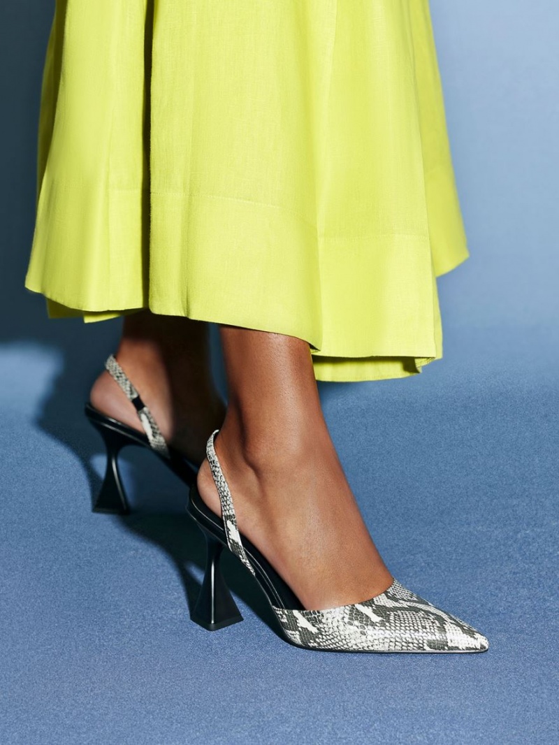Γοβεσ Charles And Keith Snake-Print Slingback Μπεζ | 71825-SRAU