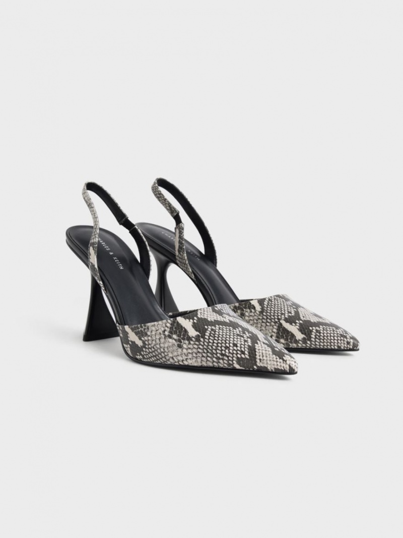 Γοβεσ Charles And Keith Snake-Print Slingback Μπεζ | 71825-SRAU