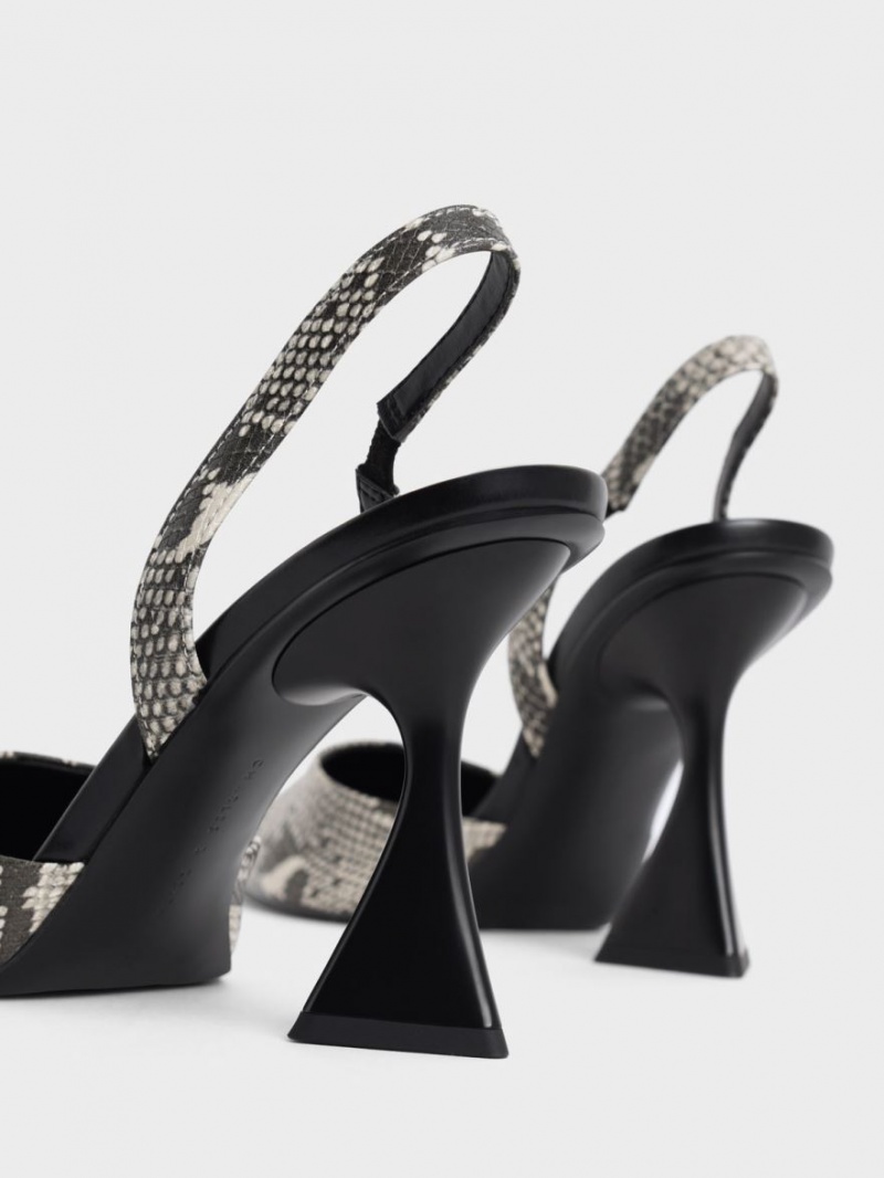 Γοβεσ Charles And Keith Snake-Print Slingback Μπεζ | 71825-SRAU