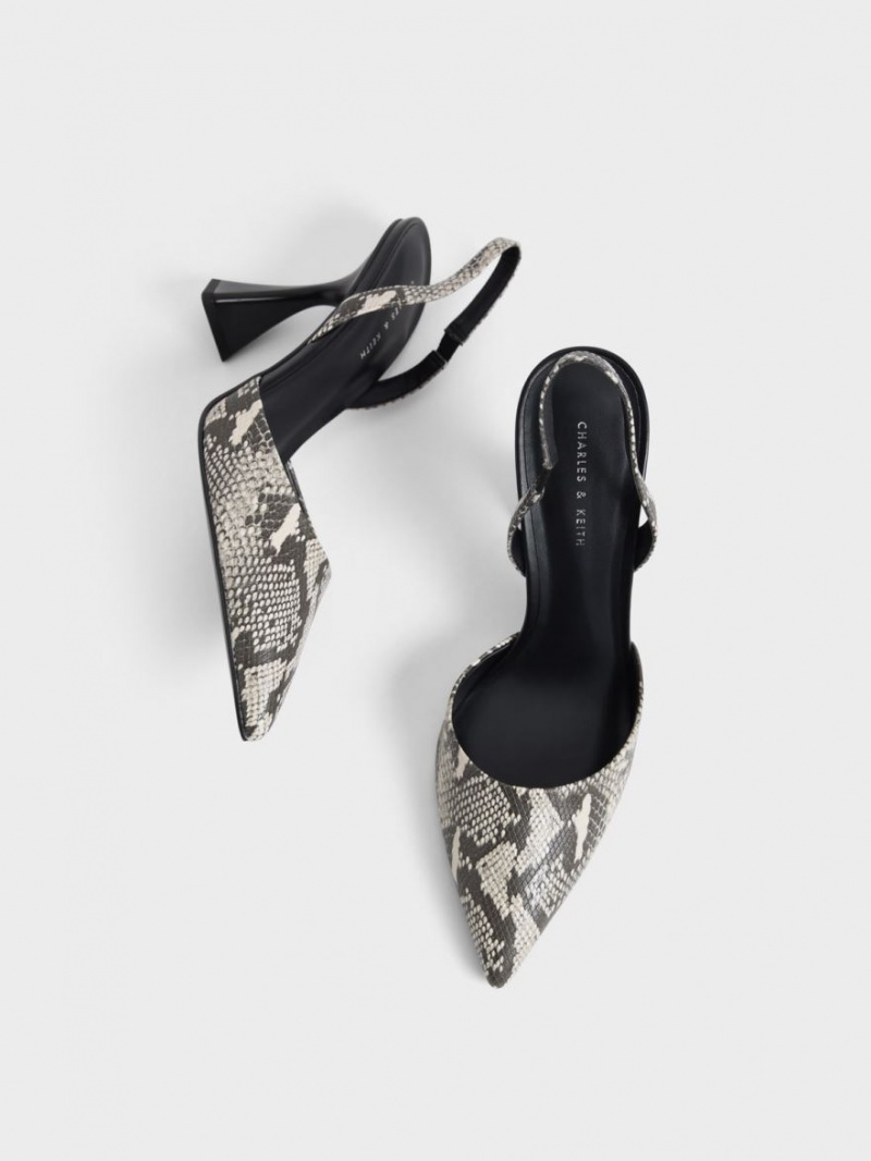 Γοβεσ Charles And Keith Snake-Print Slingback Μπεζ | 71825-SRAU
