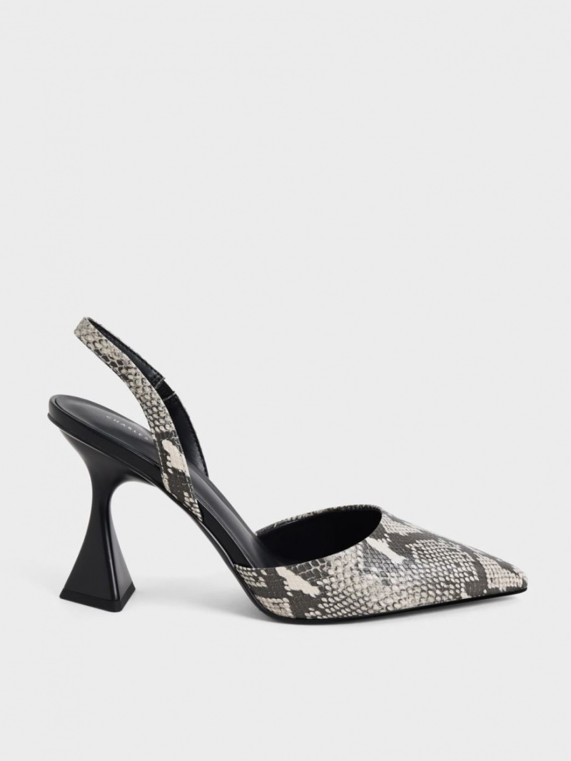 Γοβεσ Charles And Keith Snake-Print Slingback Μπεζ | 71825-SRAU