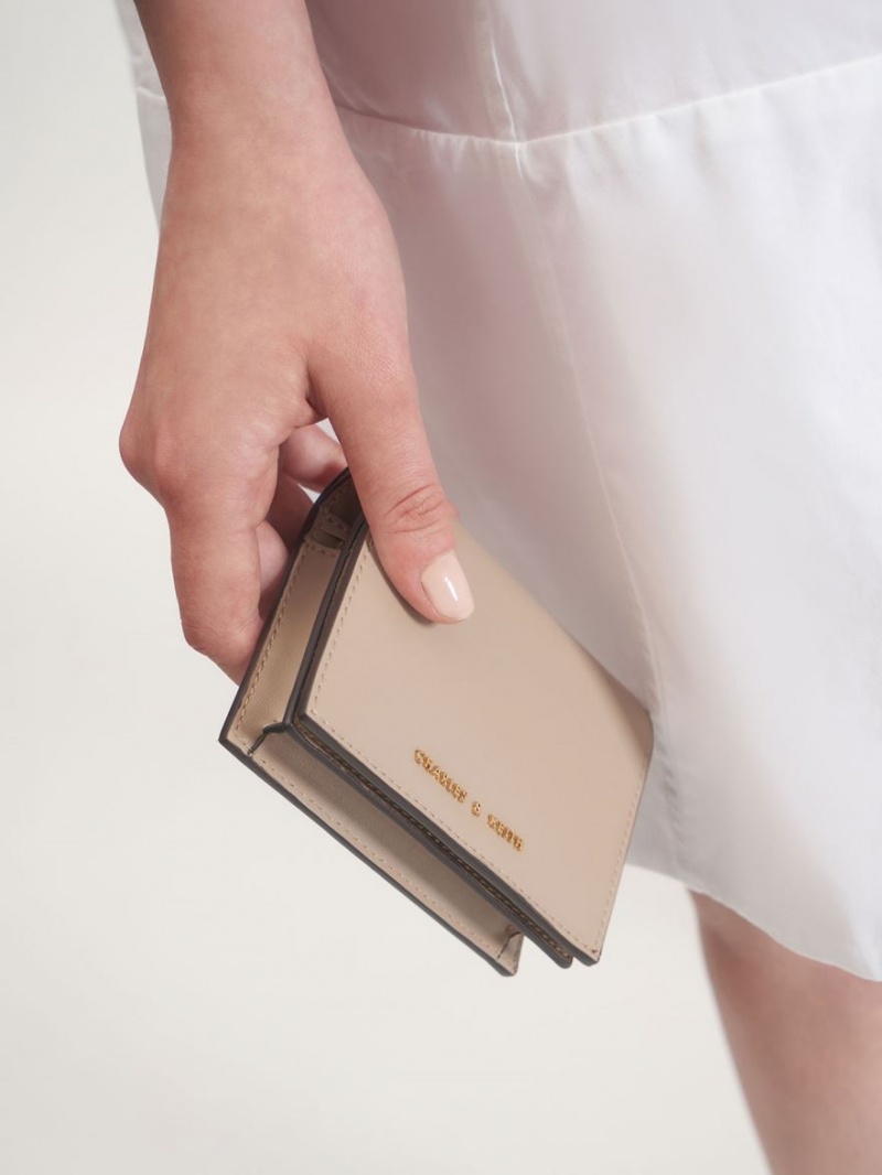 πορτοφολια Charles And Keith Snap Button Mini κοντο Μπεζ | 12857-OVDZ