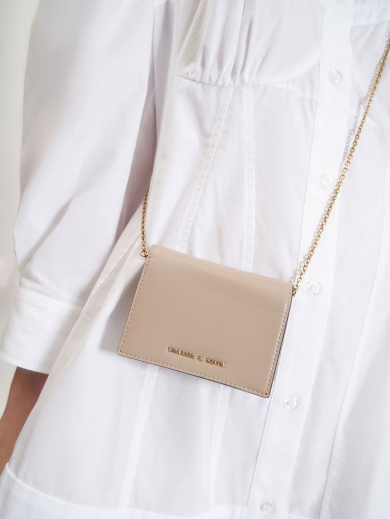πορτοφολια Charles And Keith Snap Button Mini κοντο Μπεζ | 12857-OVDZ
