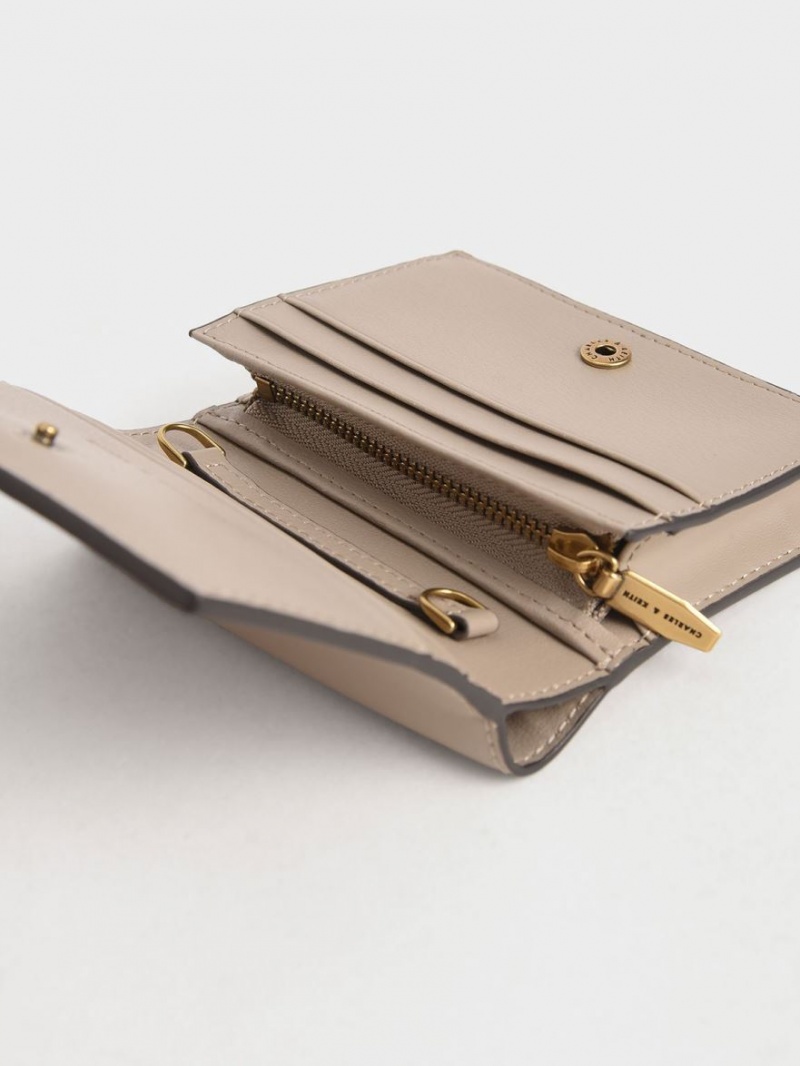 πορτοφολια Charles And Keith Snap Button Mini κοντο Μπεζ | 12857-OVDZ