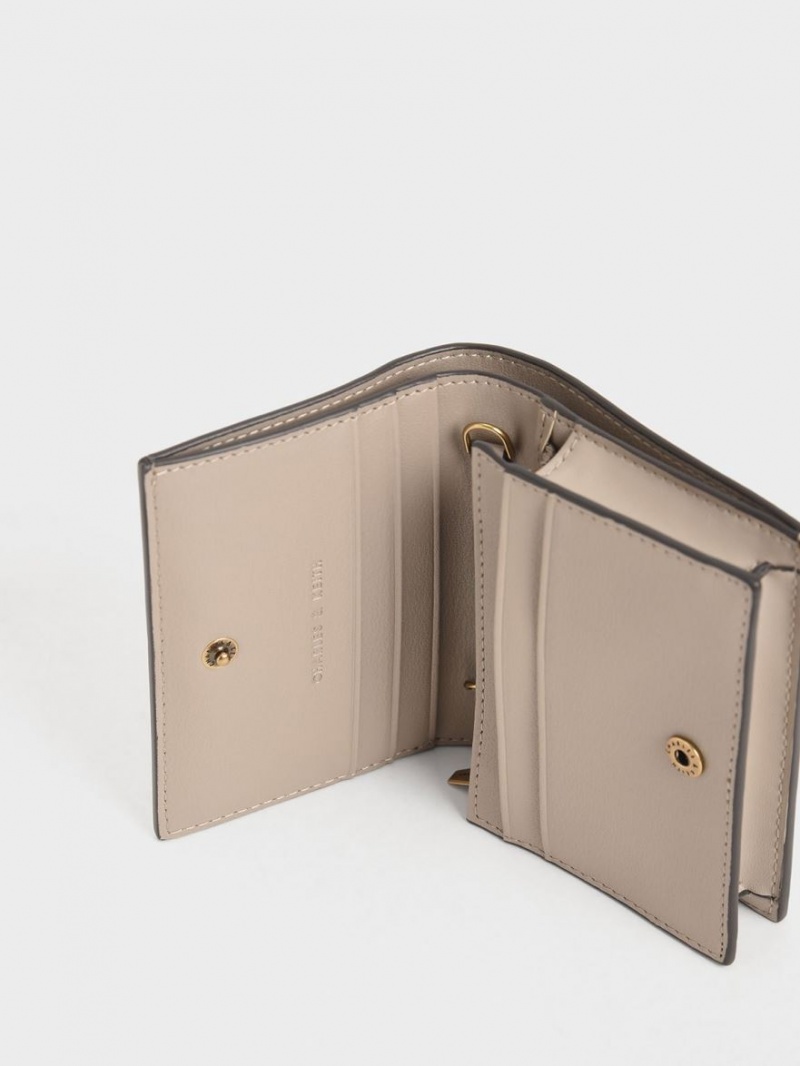 πορτοφολια Charles And Keith Snap Button Mini κοντο Μπεζ | 12857-OVDZ