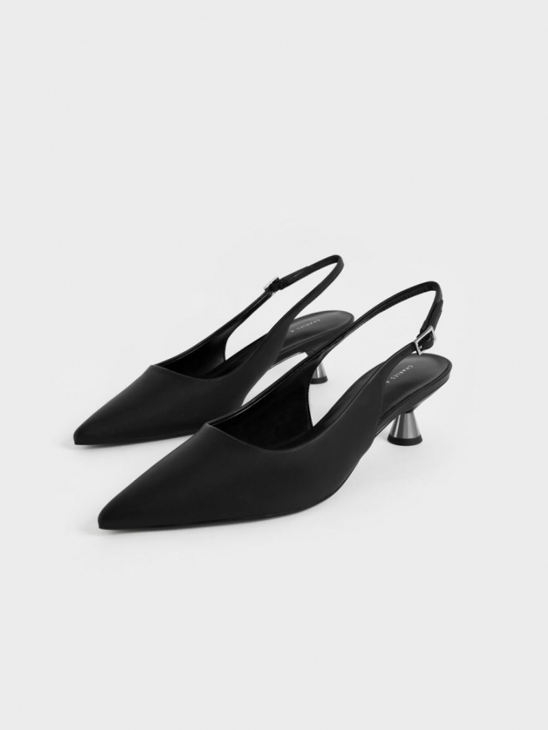 Γοβεσ Charles And Keith Spool Heel Slingback μαυρα | 28601-TIQF