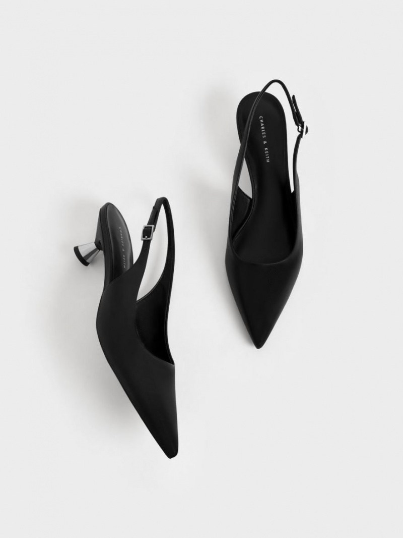 Γοβεσ Charles And Keith Spool Heel Slingback μαυρα | 28601-TIQF