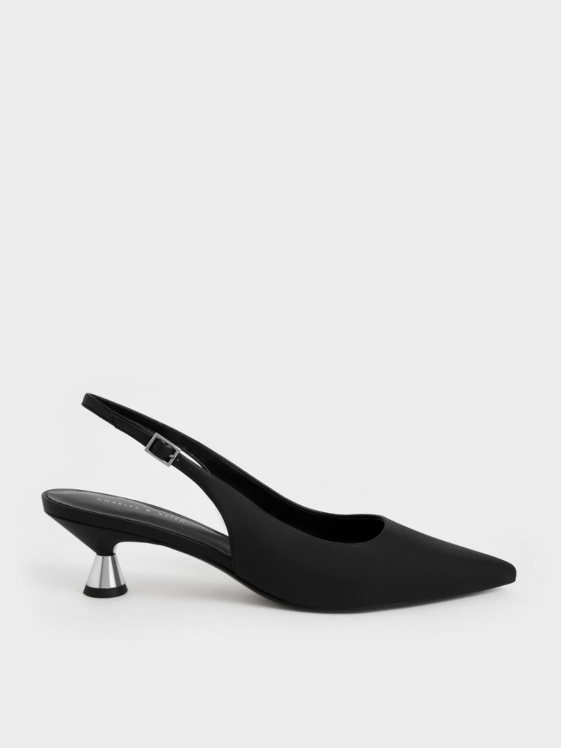 Γοβεσ Charles And Keith Spool Heel Slingback μαυρα | 28601-TIQF