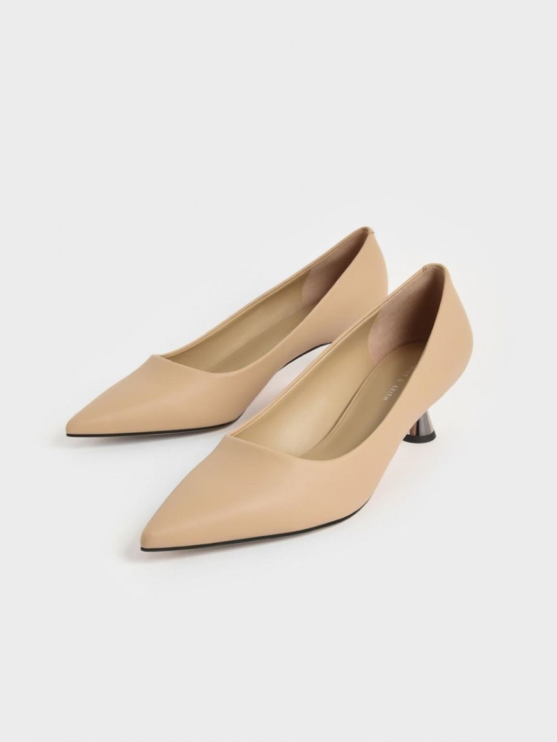 Γοβεσ Charles And Keith Spool Heel Μπεζ | 96304-GIZT