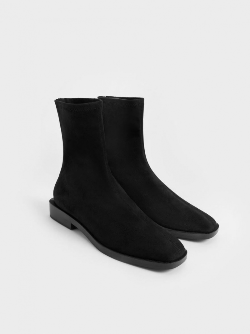 Μποτακια Charles And Keith Square toe Zip-Up μαυρα | 16409-KVBD