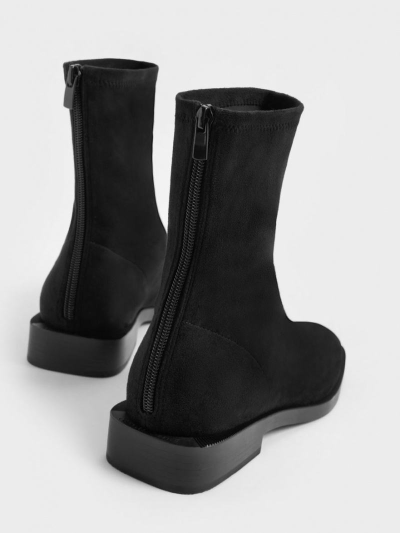 Μποτακια Charles And Keith Square toe Zip-Up μαυρα | 16409-KVBD
