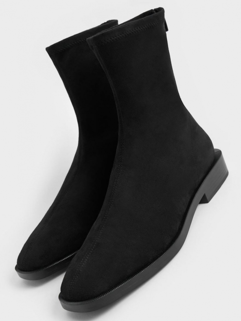 Μποτακια Charles And Keith Square toe Zip-Up μαυρα | 16409-KVBD