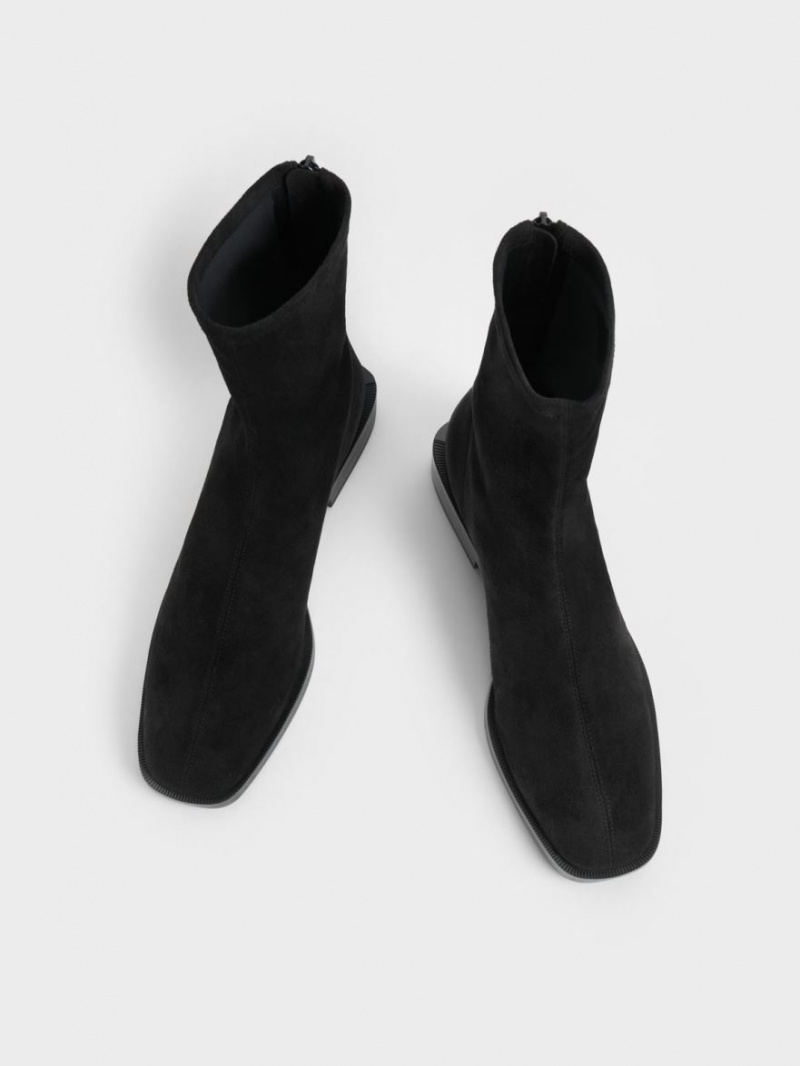 Μποτακια Charles And Keith Square toe Zip-Up μαυρα | 16409-KVBD