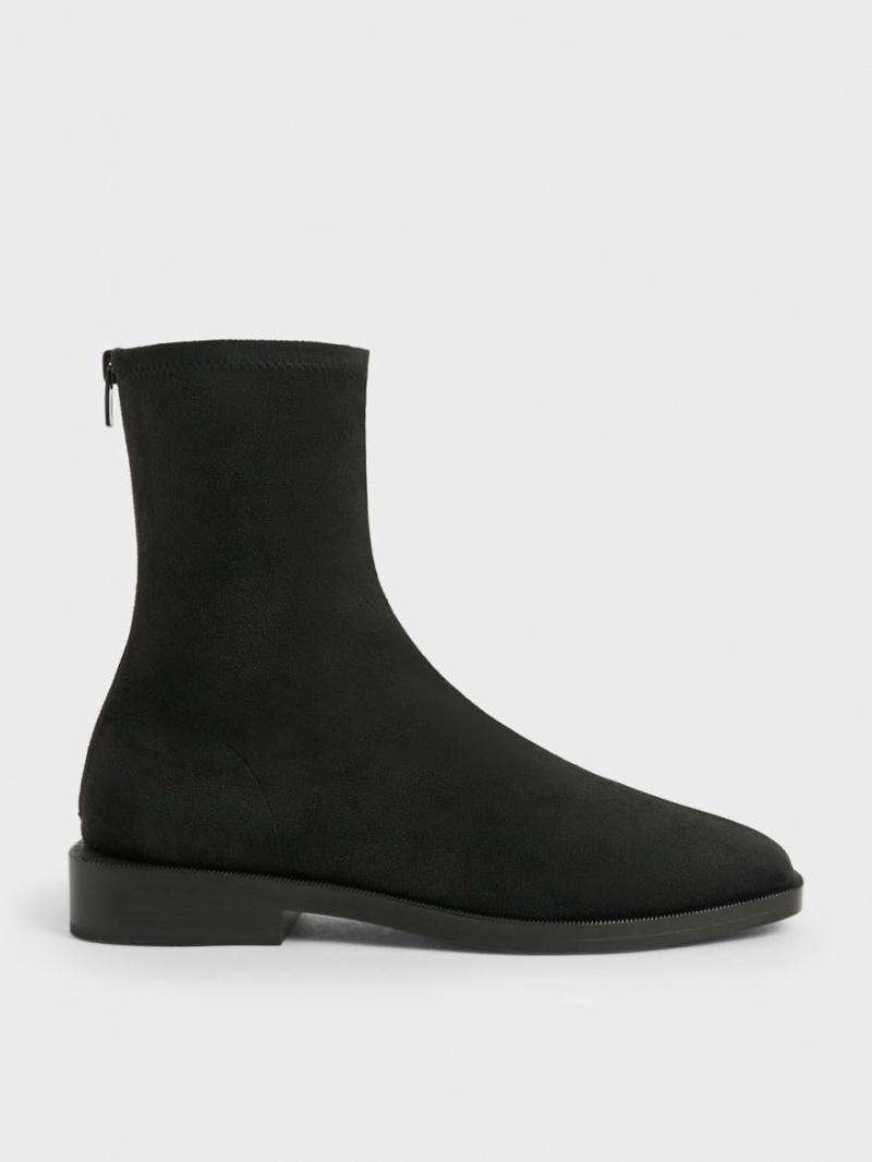 Μποτακια Charles And Keith Square toe Zip-Up μαυρα | 16409-KVBD