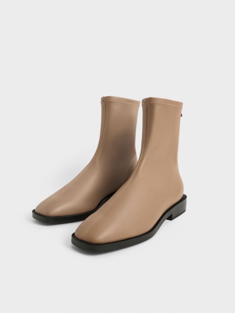 Μποτακια Charles And Keith Square toe Zip-Up καφε | 43651-PZUO