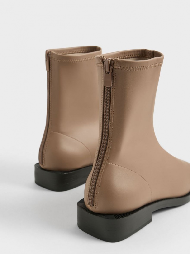 Μποτακια Charles And Keith Square toe Zip-Up καφε | 43651-PZUO