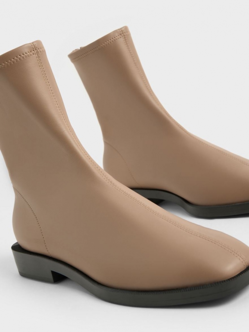 Μποτακια Charles And Keith Square toe Zip-Up καφε | 43651-PZUO