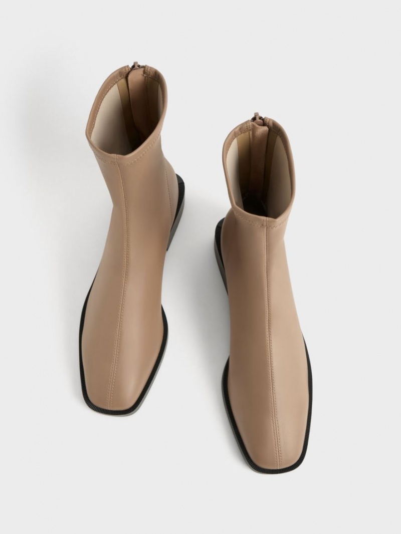 Μποτακια Charles And Keith Square toe Zip-Up καφε | 43651-PZUO