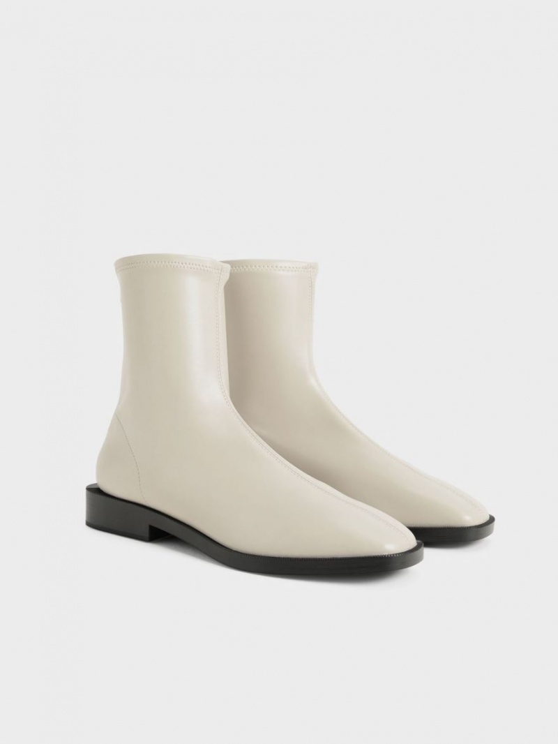 Μποτακια Charles And Keith Square toe Zip-Up ασπρα | 86940-YQCT