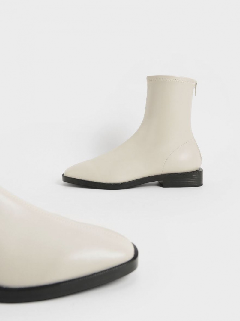 Μποτακια Charles And Keith Square toe Zip-Up ασπρα | 86940-YQCT