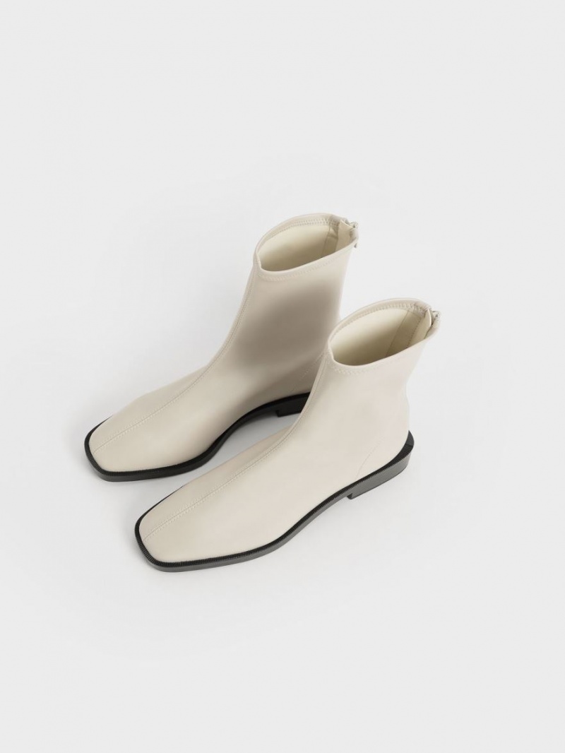 Μποτακια Charles And Keith Square toe Zip-Up ασπρα | 86940-YQCT