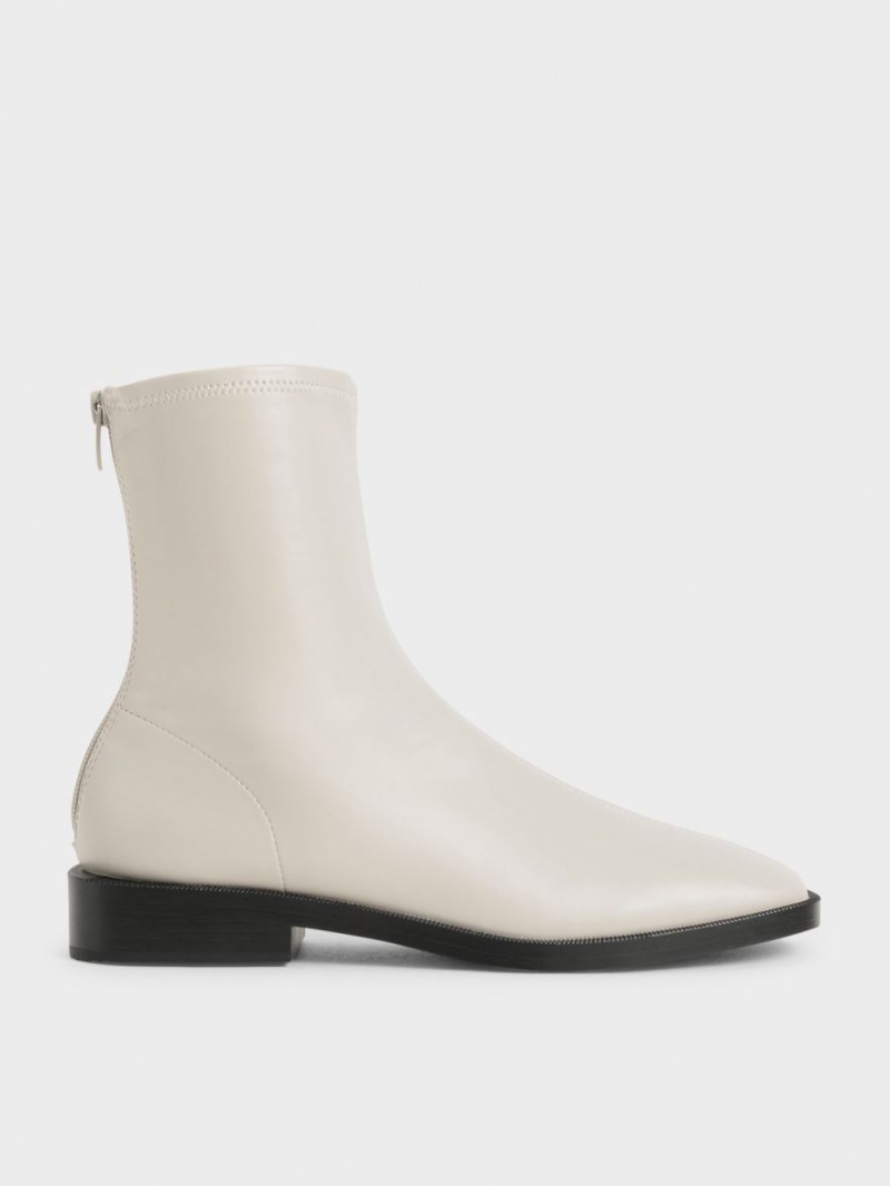 Μποτακια Charles And Keith Square toe Zip-Up ασπρα | 86940-YQCT