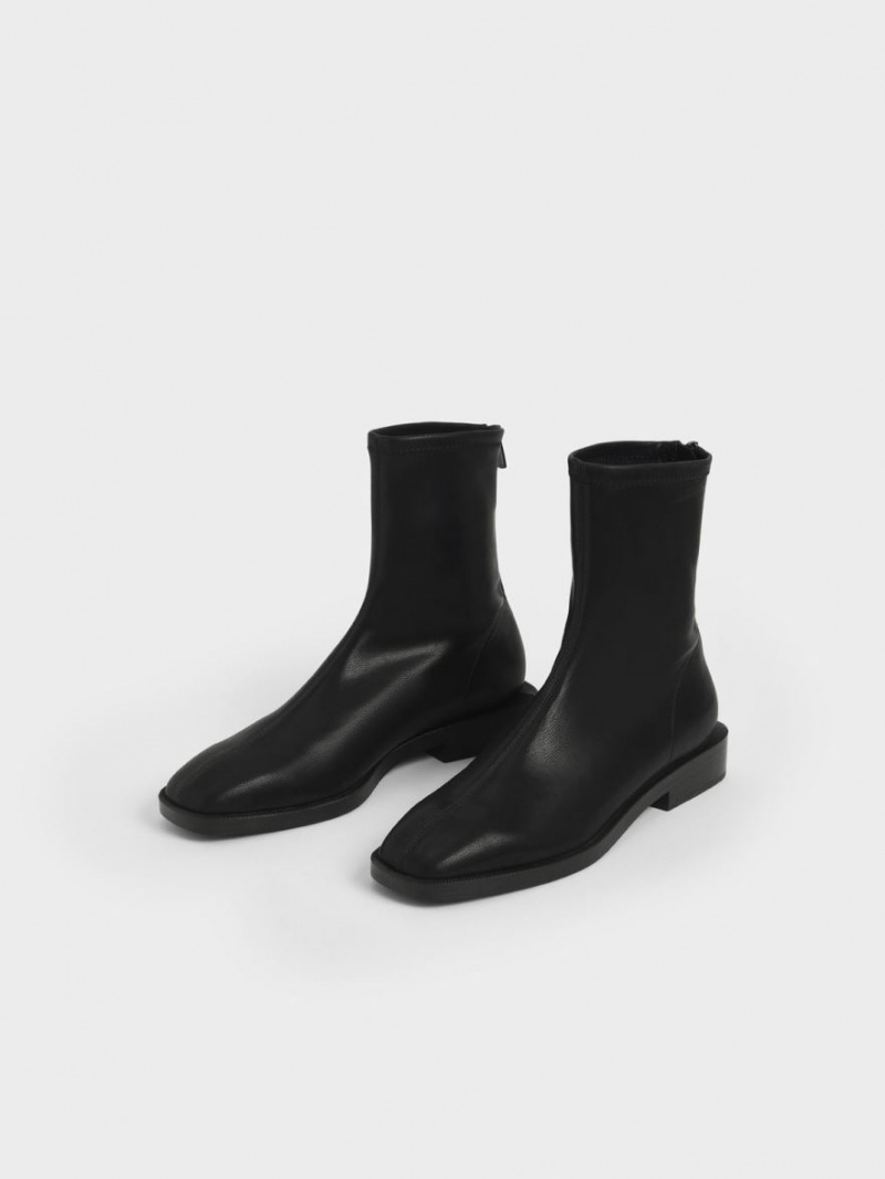 Μποτακια Charles And Keith Square toe Zip-Up μαυρα | 91465-SJEH
