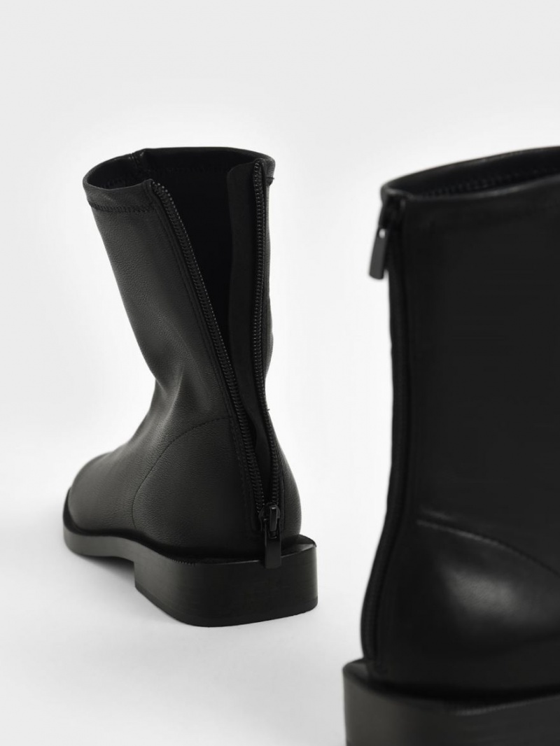 Μποτακια Charles And Keith Square toe Zip-Up μαυρα | 91465-SJEH