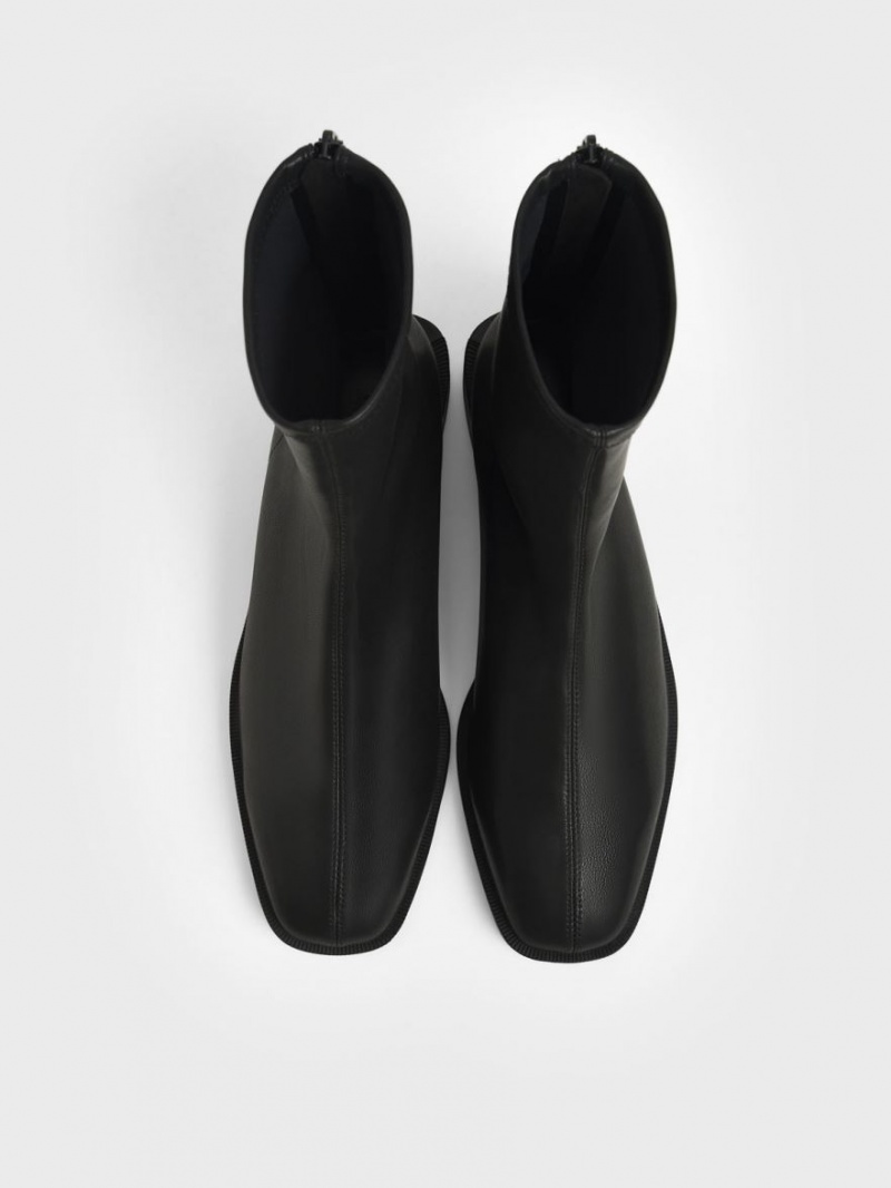 Μποτακια Charles And Keith Square toe Zip-Up μαυρα | 91465-SJEH