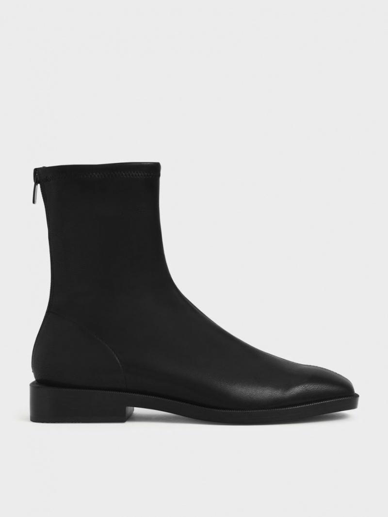 Μποτακια Charles And Keith Square toe Zip-Up μαυρα | 91465-SJEH