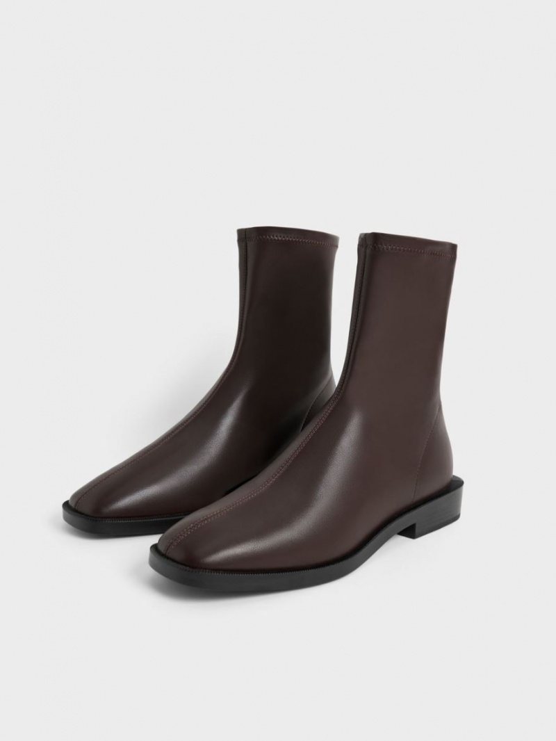 Μποτακια Charles And Keith Square toe Zip-Up σκούρο καφε | 54130-CLUO