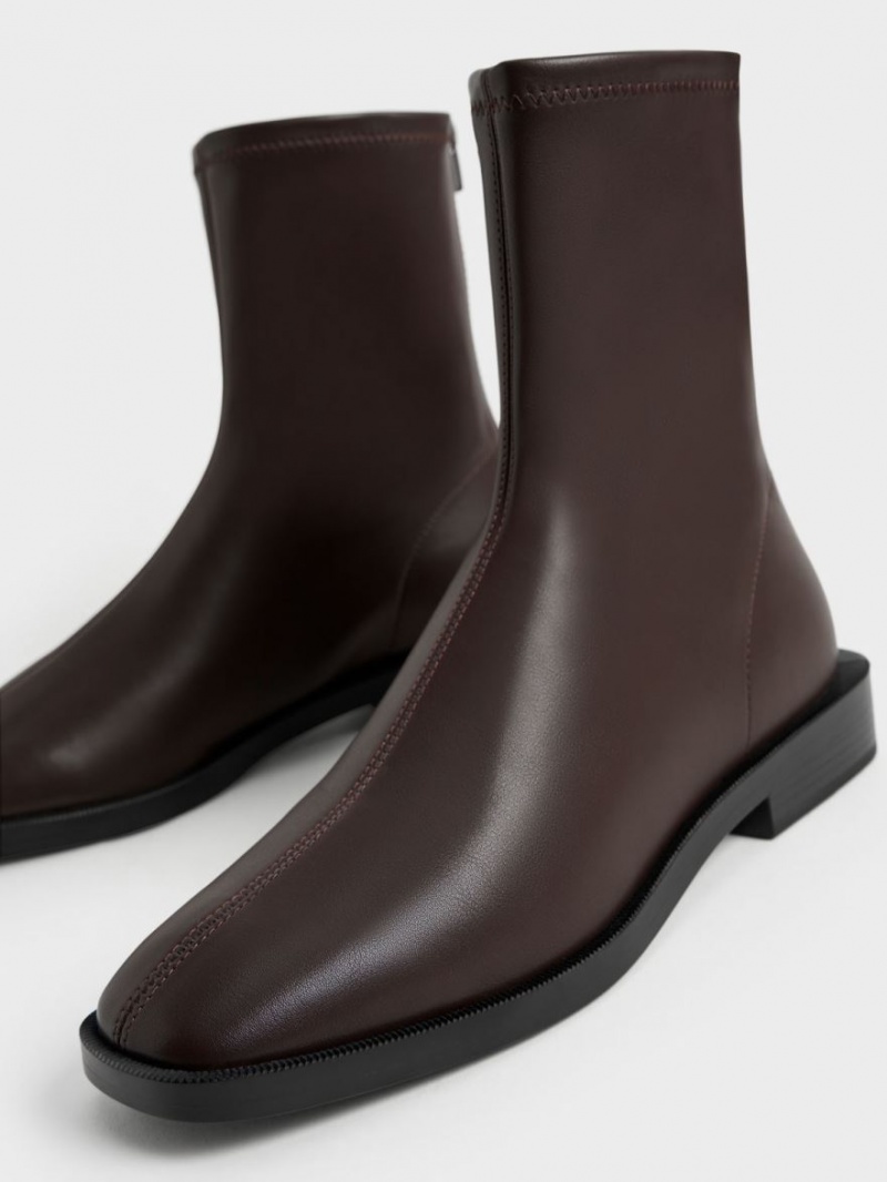 Μποτακια Charles And Keith Square toe Zip-Up σκούρο καφε | 54130-CLUO