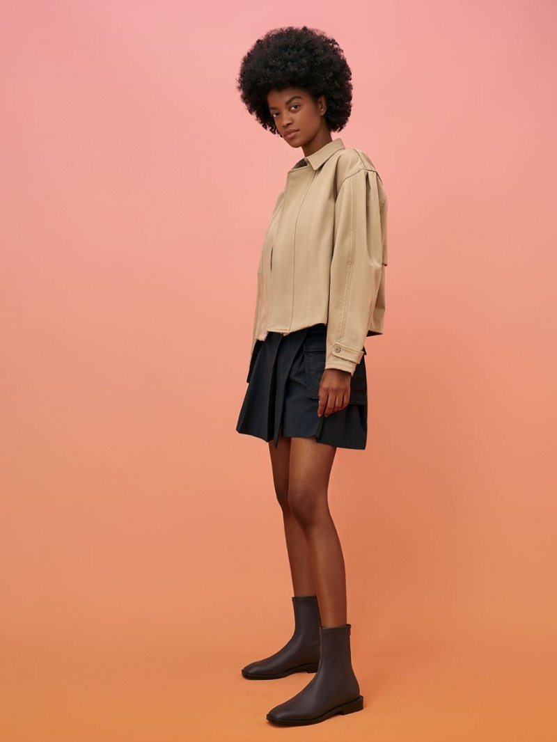 Μποτακια Charles And Keith Square toe Zip-Up σκούρο καφε | 54130-CLUO