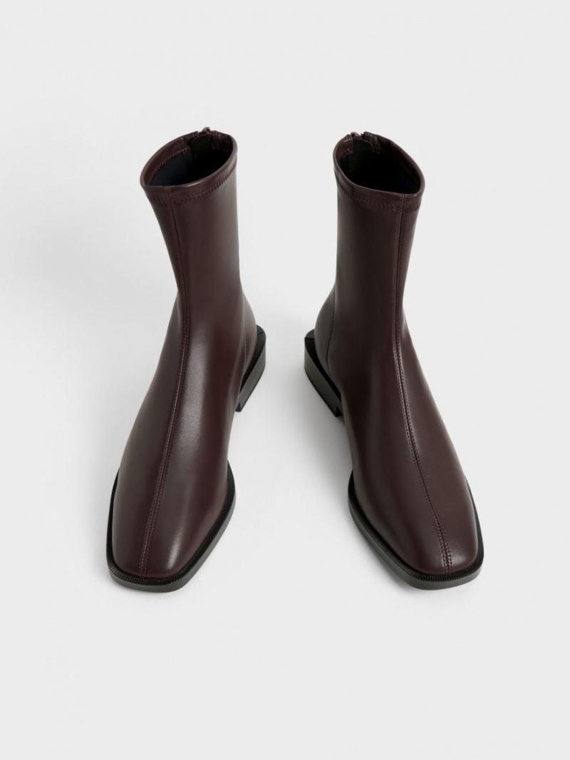 Μποτακια Charles And Keith Square toe Zip-Up σκούρο καφε | 54130-CLUO