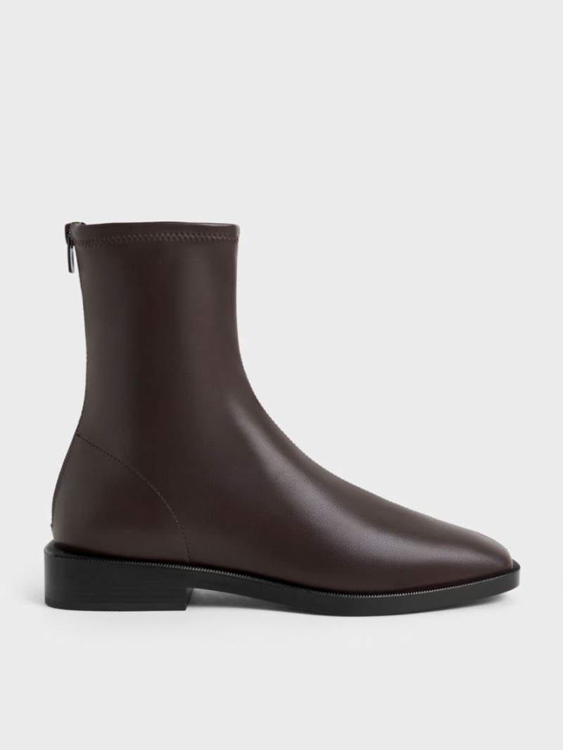 Μποτακια Charles And Keith Square toe Zip-Up σκούρο καφε | 54130-CLUO