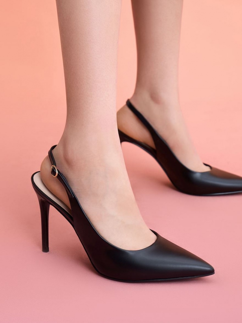 Γοβεσ Charles And Keith Stiletto Heel Slingback μαυρα | 01926-PZJH