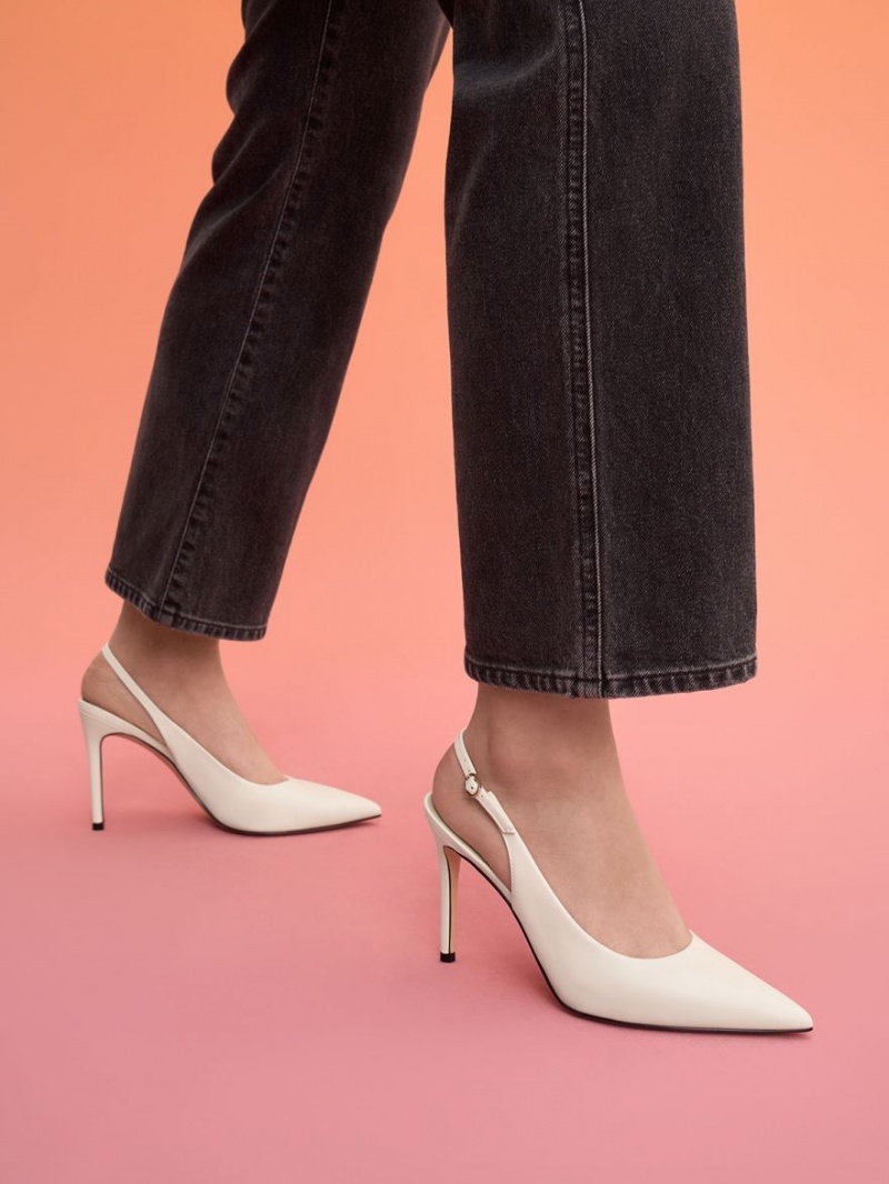 Γοβεσ Charles And Keith Stiletto Heel Slingback κρέμα | 19536-ASQL
