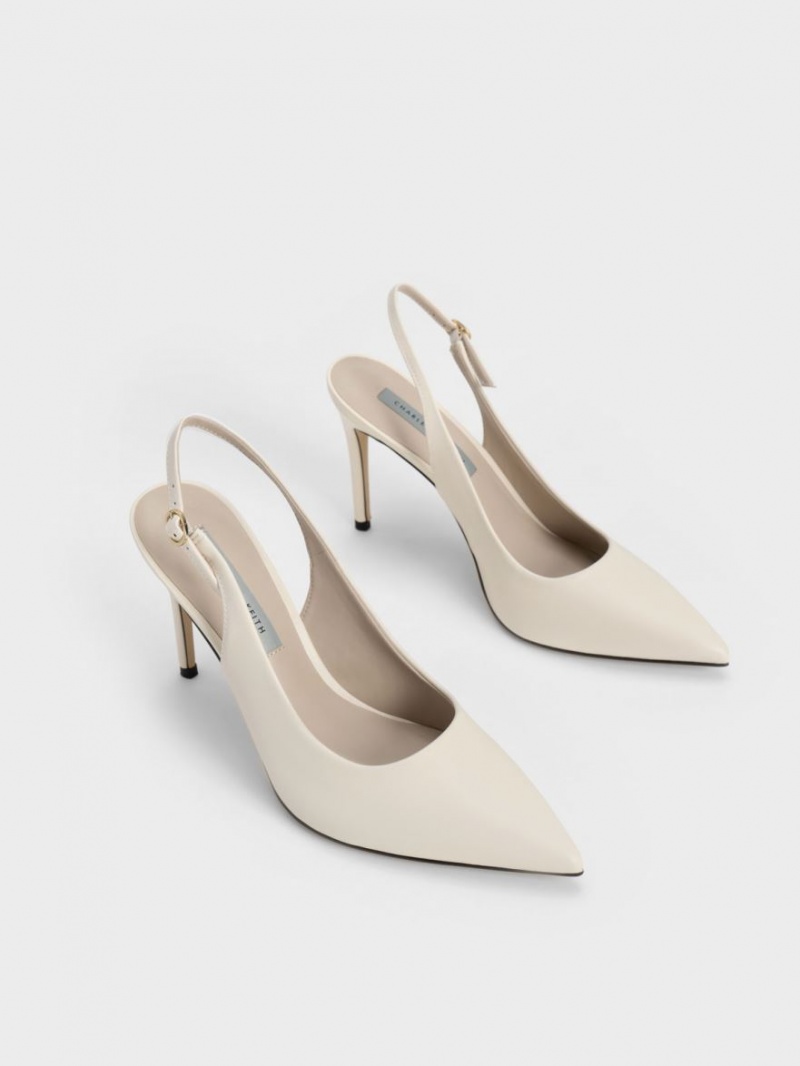 Γοβεσ Charles And Keith Stiletto Heel Slingback κρέμα | 19536-ASQL