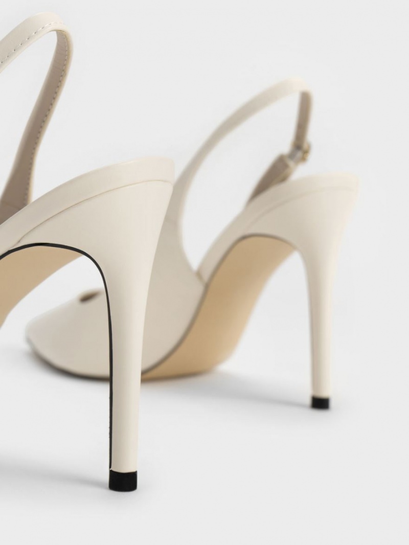 Γοβεσ Charles And Keith Stiletto Heel Slingback κρέμα | 19536-ASQL