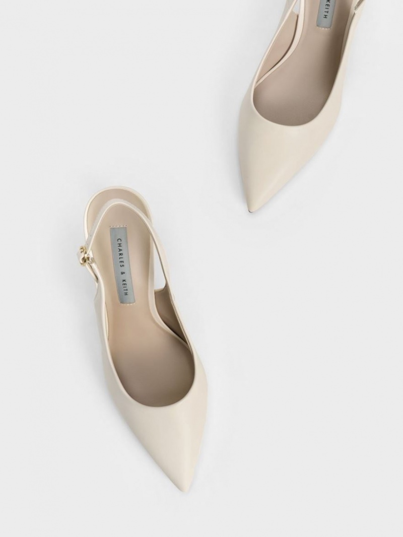 Γοβεσ Charles And Keith Stiletto Heel Slingback κρέμα | 19536-ASQL