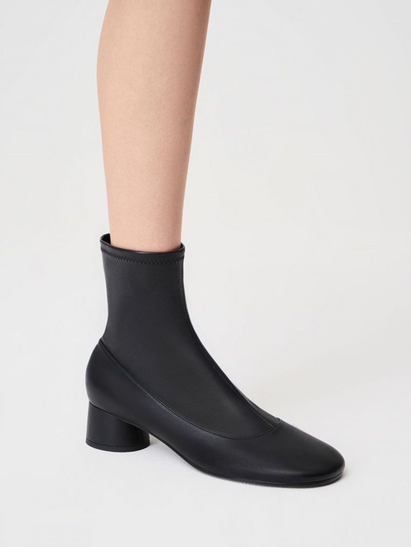Μποτακια Charles And Keith Stitch-Trim Cylindrical Heel μαυρα | 68492-DOUF