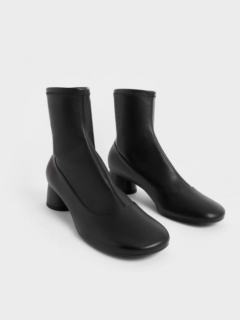 Μποτακια Charles And Keith Stitch-Trim Cylindrical Heel μαυρα | 68492-DOUF