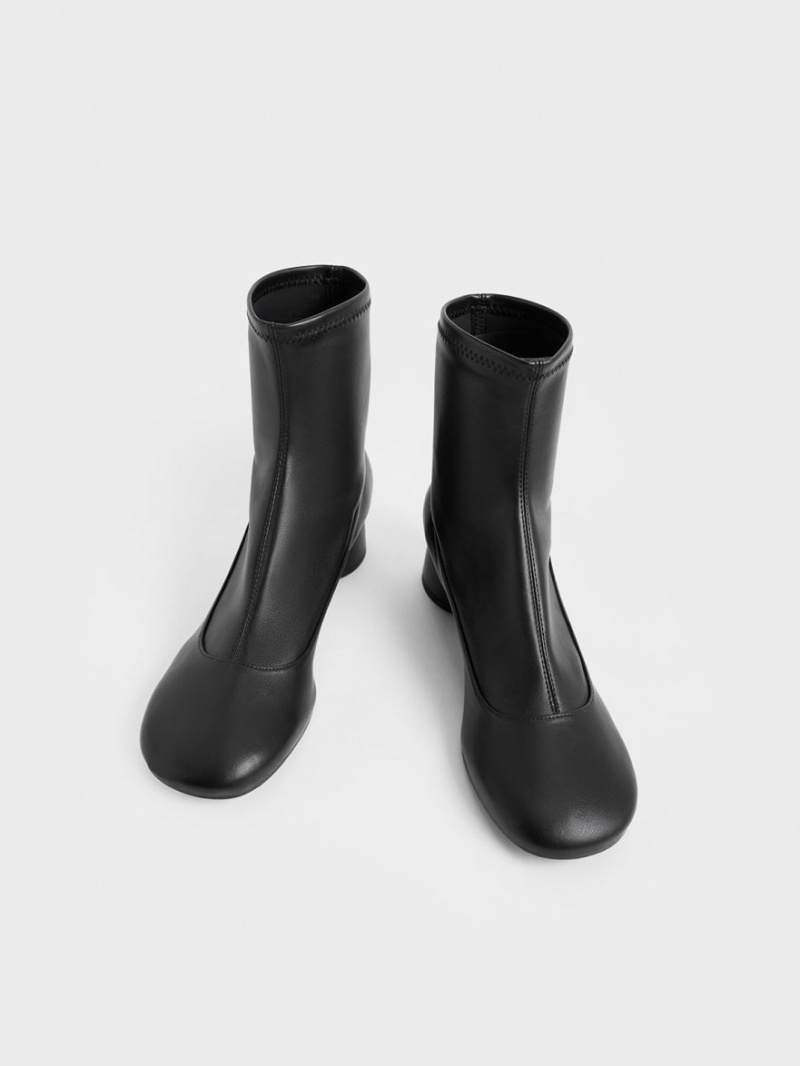 Μποτακια Charles And Keith Stitch-Trim Cylindrical Heel μαυρα | 68492-DOUF