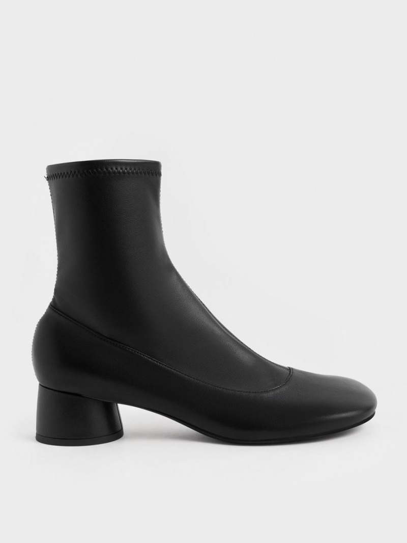 Μποτακια Charles And Keith Stitch-Trim Cylindrical Heel μαυρα | 68492-DOUF