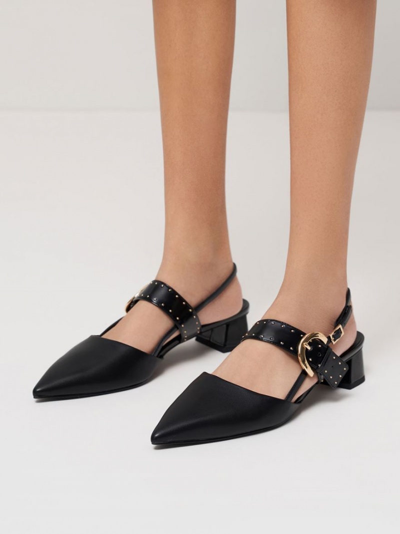 Γοβεσ Charles And Keith Studded Buckled Slingback μαυρα | 27163-VIWM