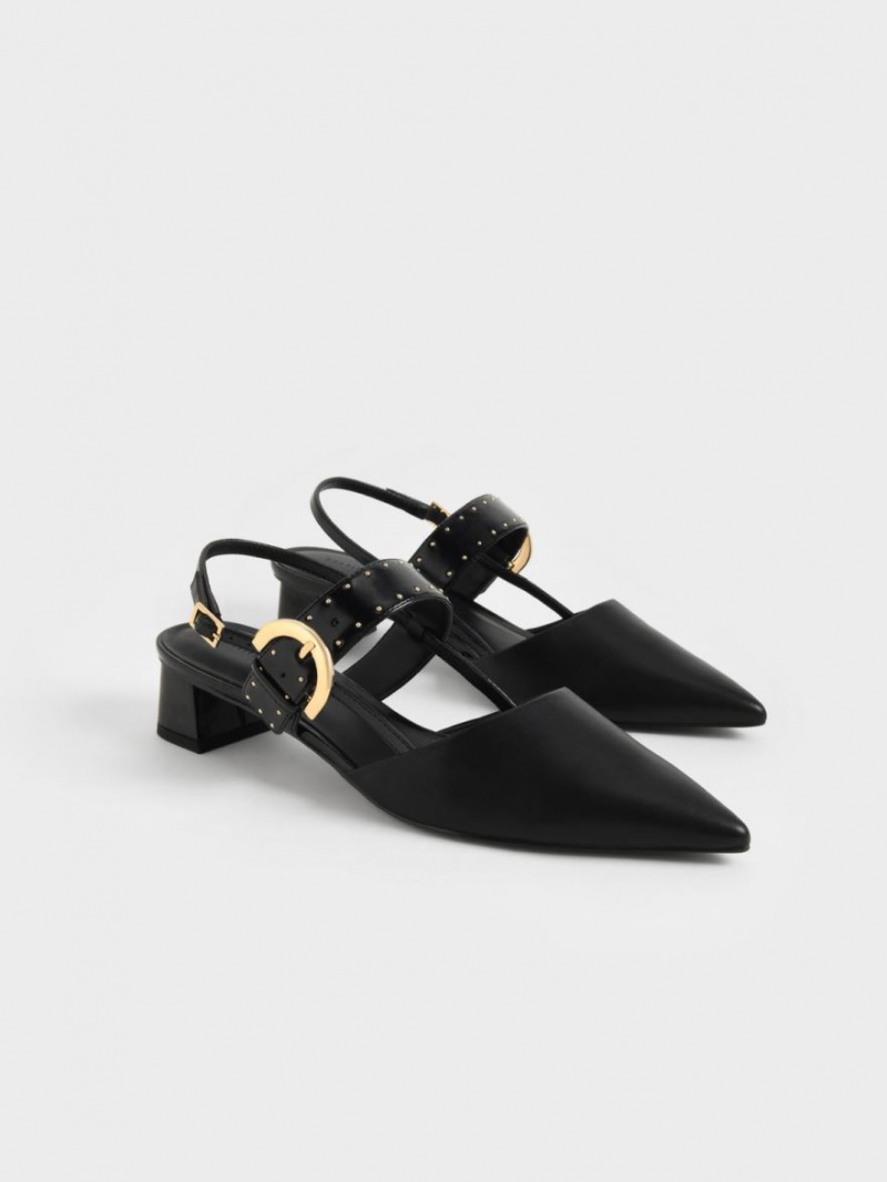 Γοβεσ Charles And Keith Studded Buckled Slingback μαυρα | 27163-VIWM