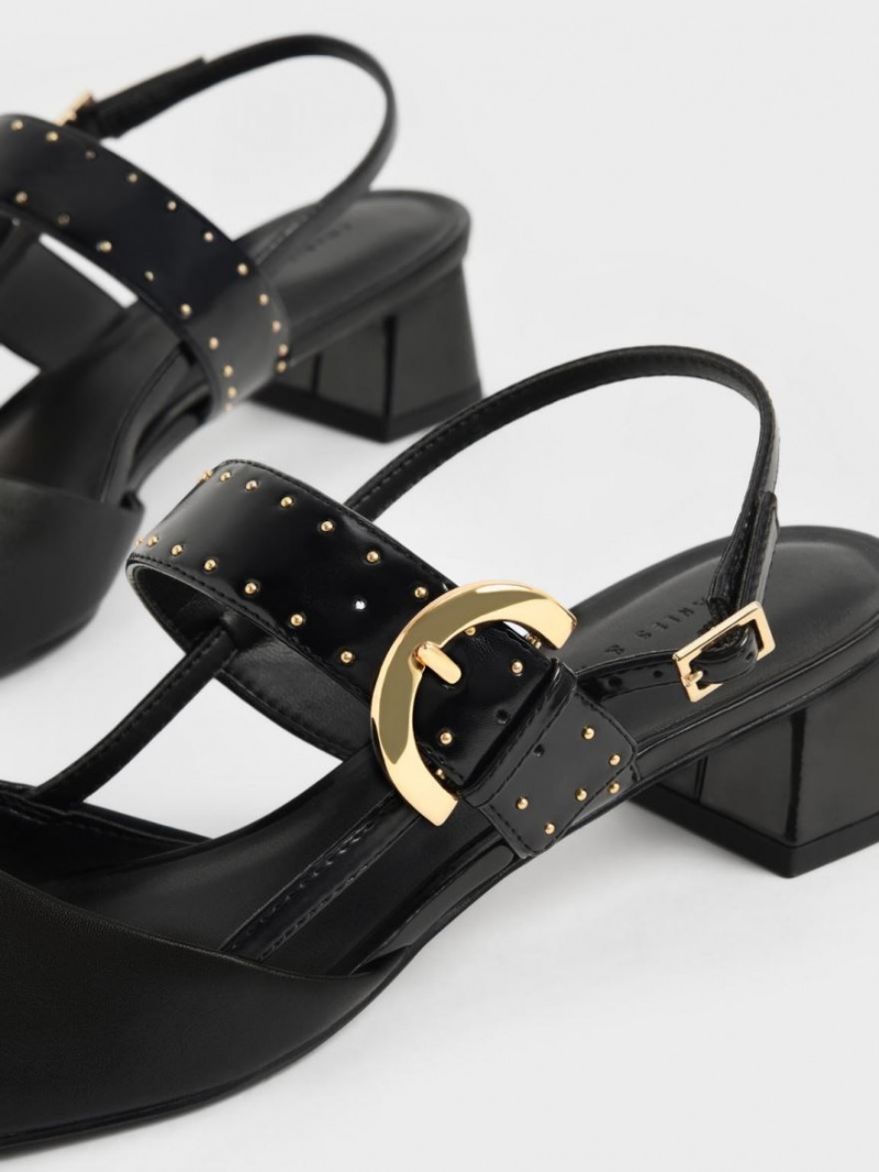 Γοβεσ Charles And Keith Studded Buckled Slingback μαυρα | 27163-VIWM