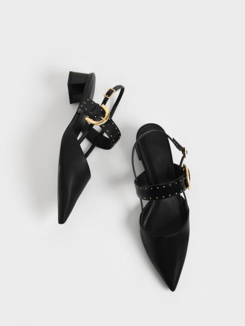 Γοβεσ Charles And Keith Studded Buckled Slingback μαυρα | 27163-VIWM