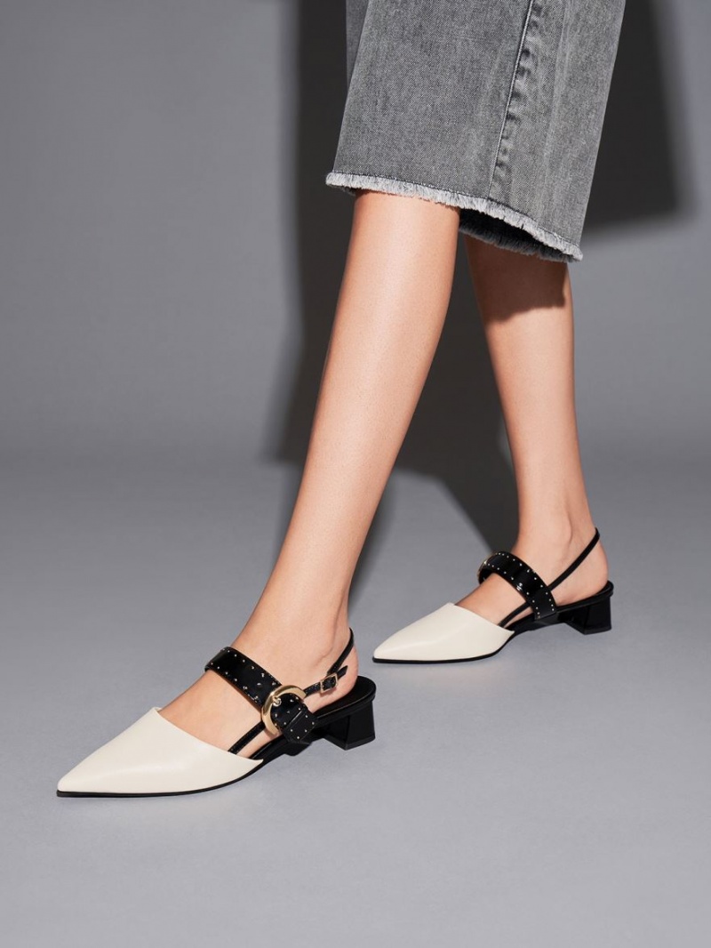 Γοβεσ Charles And Keith Studded Buckled Slingback ασπρα | 91853-QEVL