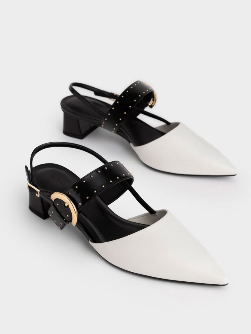 Γοβεσ Charles And Keith Studded Buckled Slingback ασπρα | 91853-QEVL